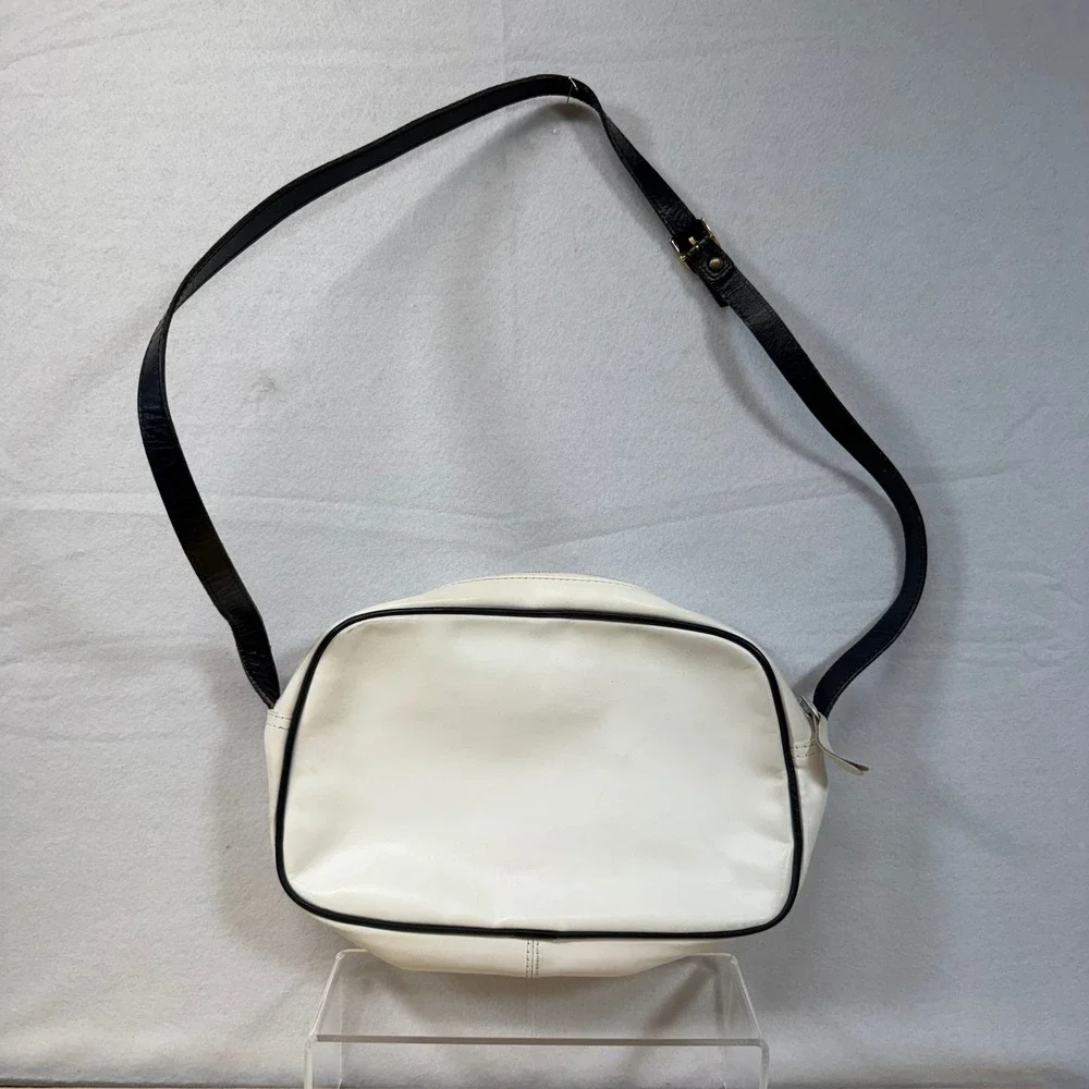 Vintage Borelli White Black Trim Leather Crossbody Shoulder Bag‎ Purse